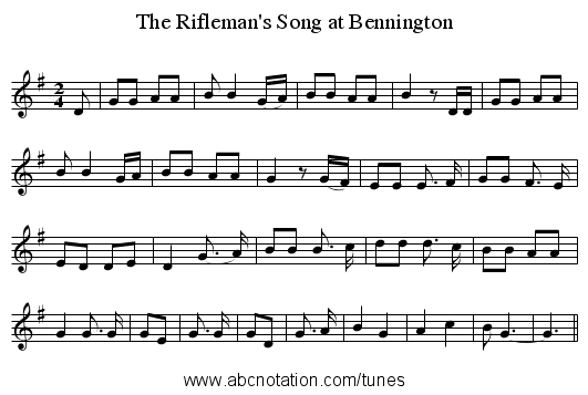 The Rifleman's Song at Bennington - staff notation