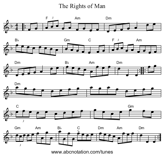 The Rights of Man - staff notation