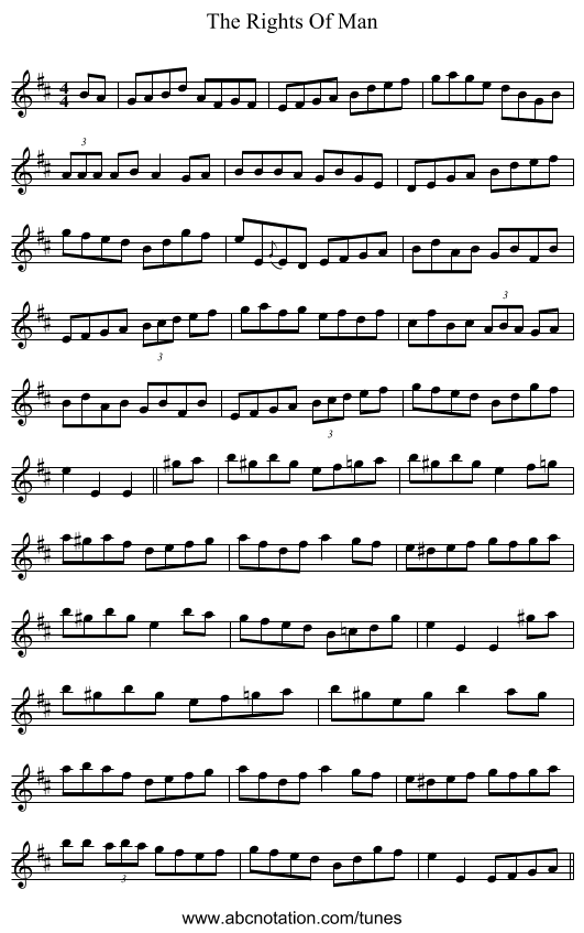 The Rights Of Man - staff notation