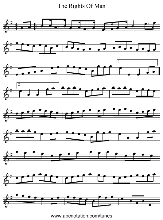 The Rights Of Man - staff notation