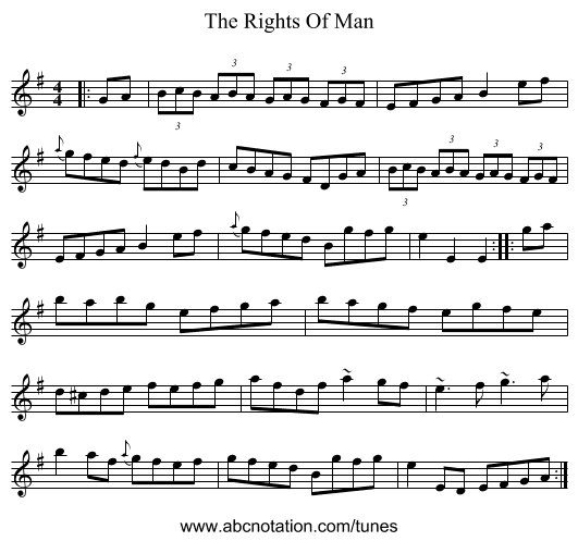 The Rights Of Man - staff notation