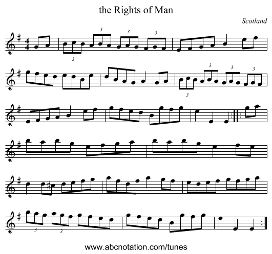 the Rights of Man - staff notation