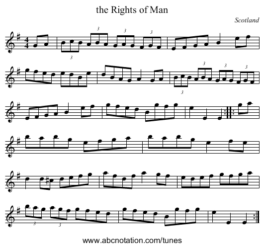 the Rights of Man - staff notation