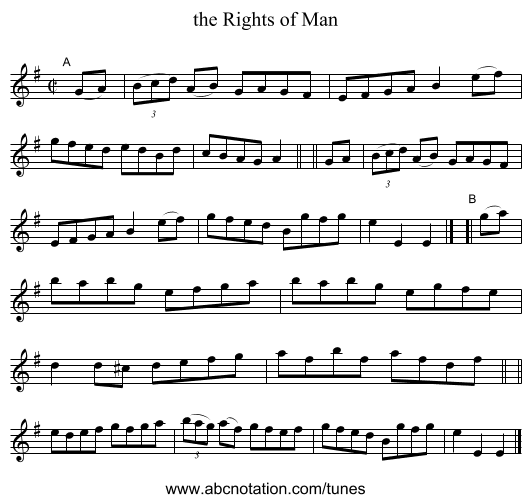 the Rights of Man - staff notation