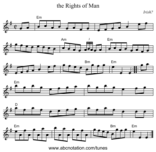 the Rights of Man - staff notation