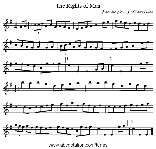 The Rights of Man - staff notation