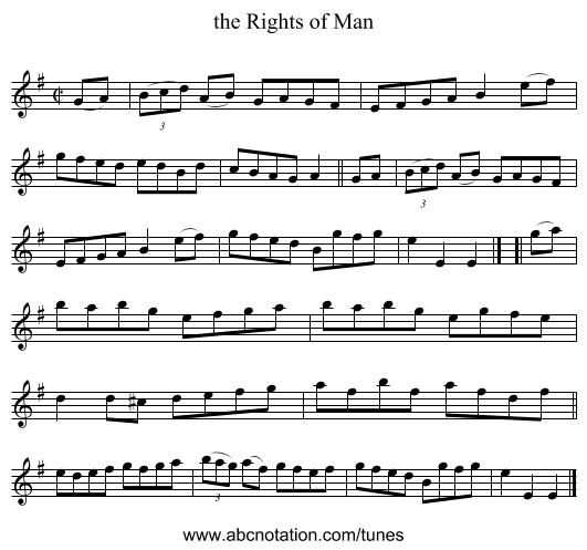 the Rights of Man - staff notation