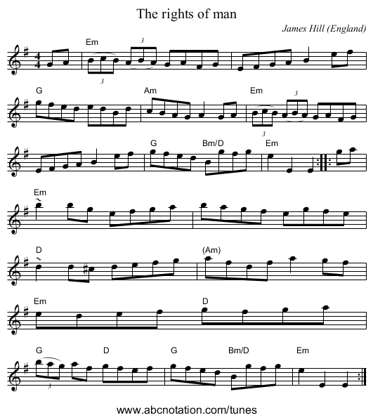 The rights of man - staff notation