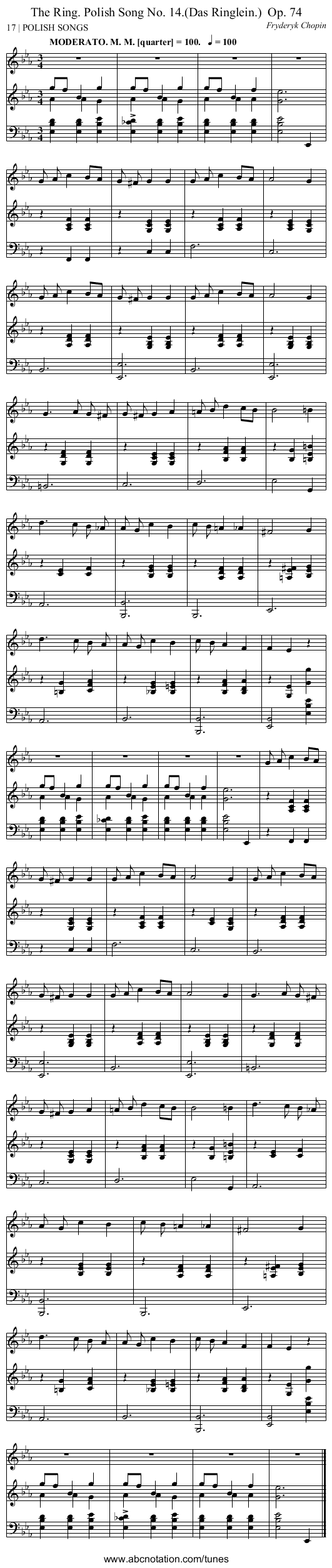 The Ring. Polish Song No. 14.(Das Ringlein.)	 Op. 74 - staff notation