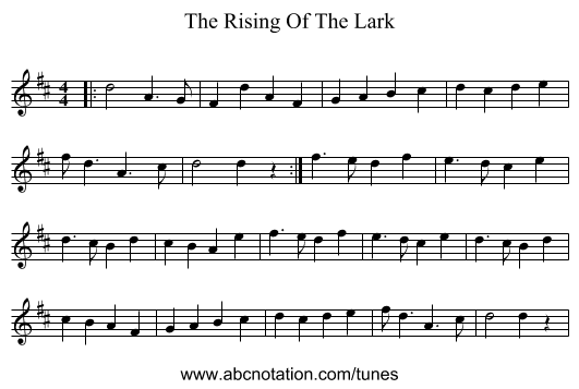The Rising Of The Lark - staff notation