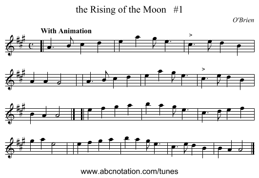 the Rising of the Moon #1 - staff notation