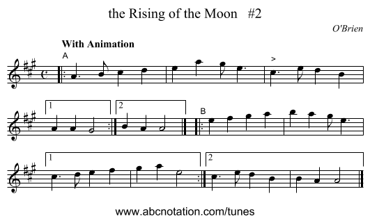 the Rising of the Moon #2 - staff notation