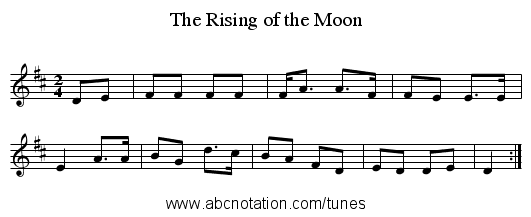 The Rising of the Moon - staff notation