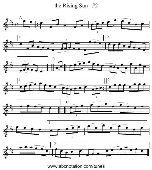 the Rising Sun #2 - staff notation