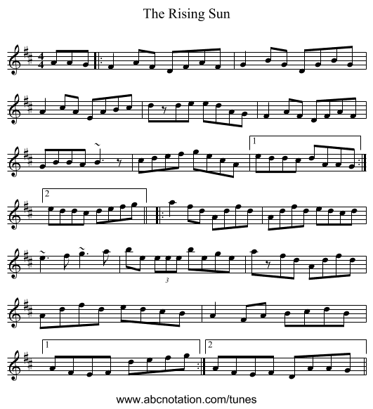 The Rising Sun - staff notation