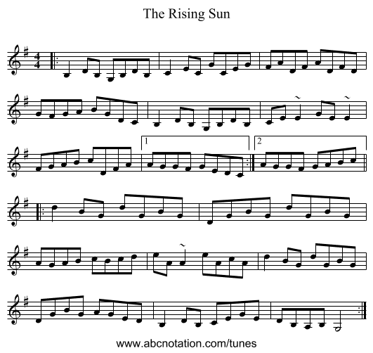 The Rising Sun - staff notation