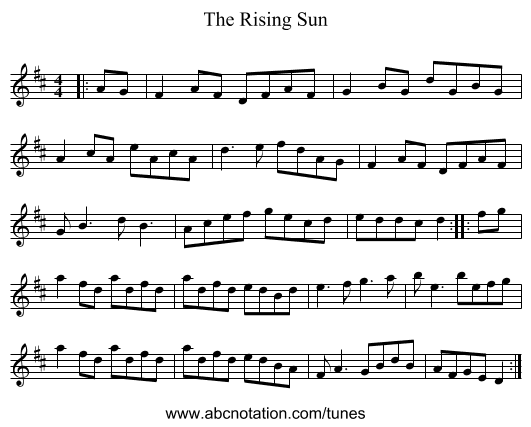 The Rising Sun - staff notation