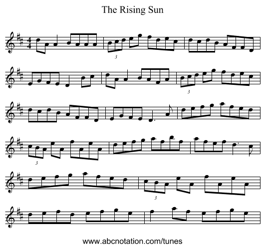 The Rising Sun - staff notation