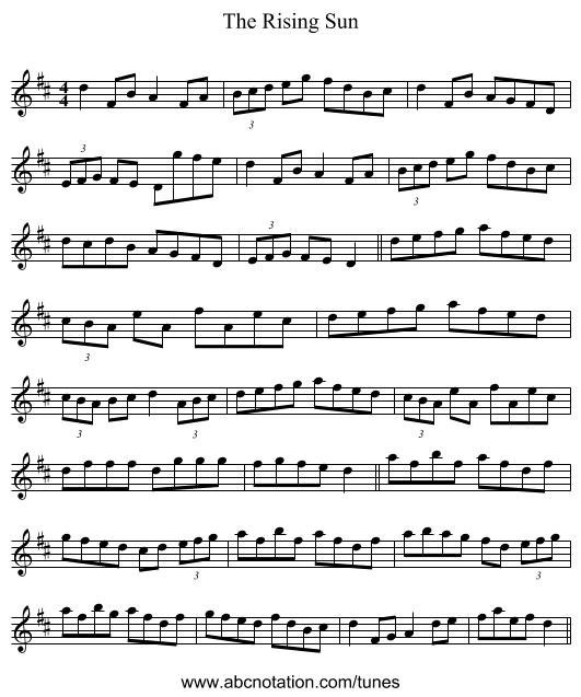 The Rising Sun - staff notation
