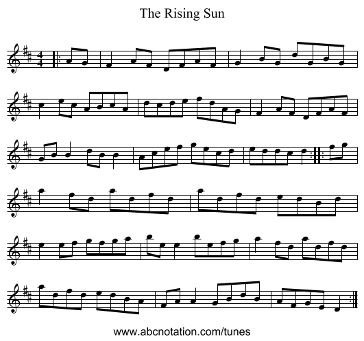 The Rising Sun - staff notation