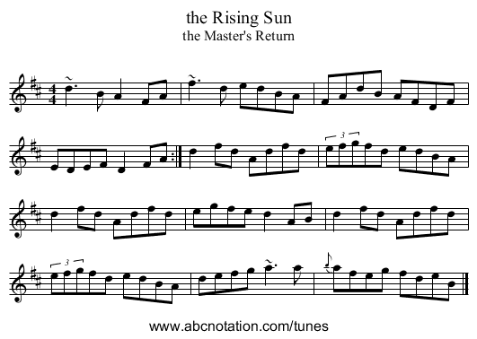 the Rising Sun - staff notation