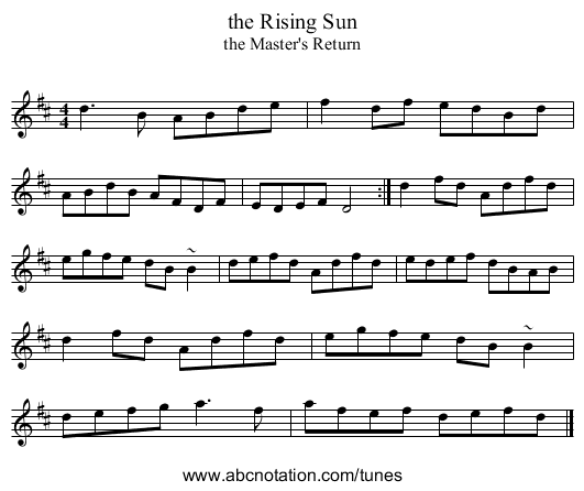 the Rising Sun - staff notation