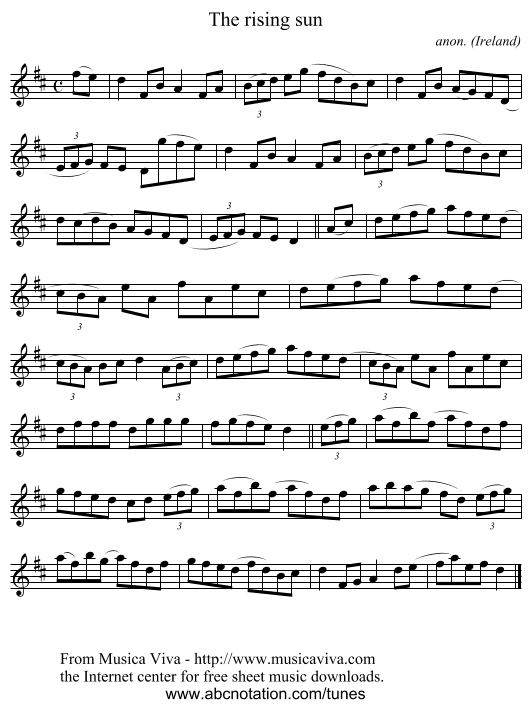 The rising sun - staff notation