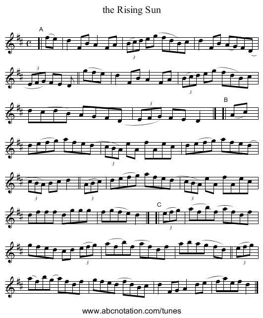 the Rising Sun - staff notation