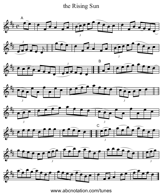 the Rising Sun - staff notation
