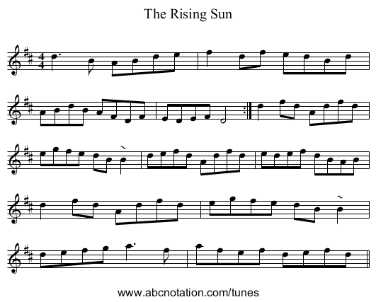 The Rising Sun - staff notation