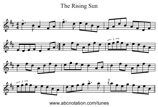 The Rising Sun - staff notation