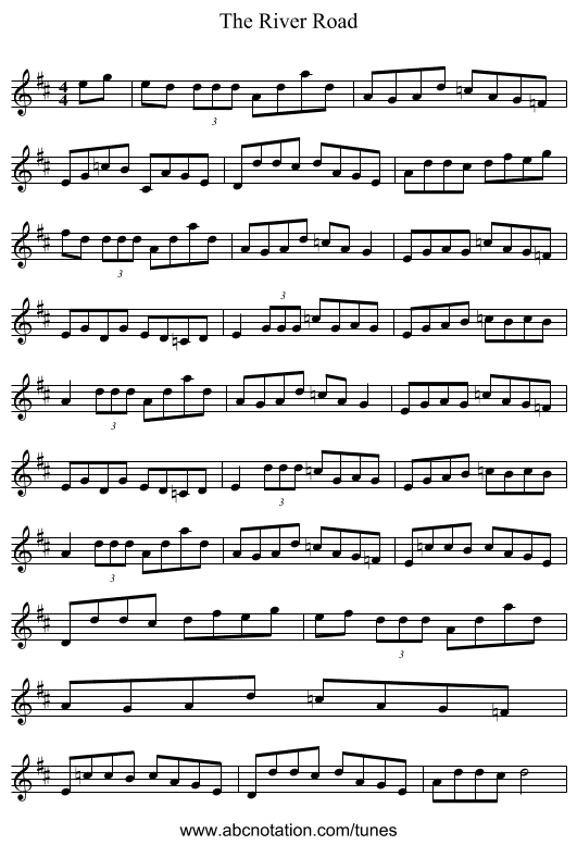 The River Road - staff notation