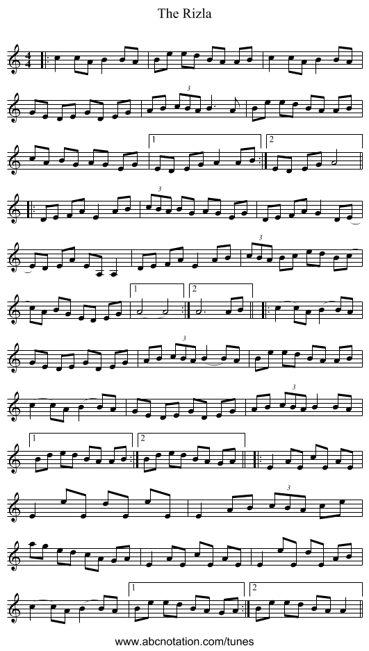 The Rizla - staff notation