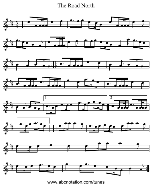 The Road North - staff notation