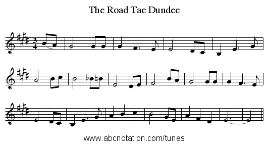 The Road Tae Dundee - staff notation