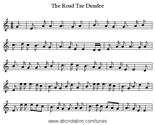 The Road Tae Dundee - staff notation
