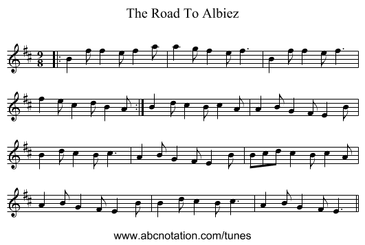 The Road To Albiez - staff notation