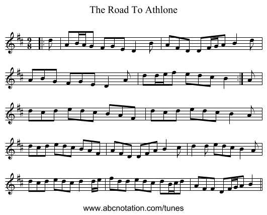 The Road To Athlone - staff notation