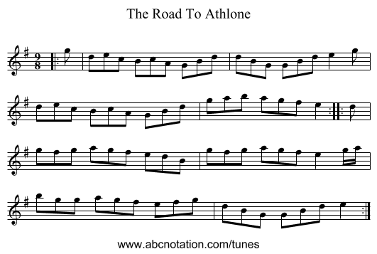 The Road To Athlone - staff notation