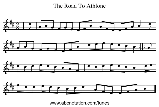 The Road To Athlone - staff notation