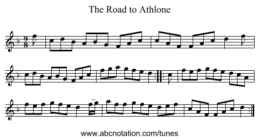 The Road to Athlone - staff notation