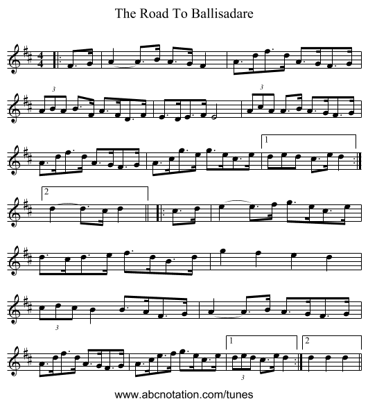 The Road To Ballisadare - staff notation