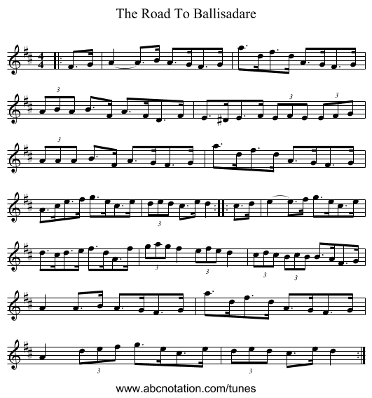 The Road To Ballisadare - staff notation