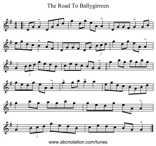 The Road To Ballygirreen - staff notation