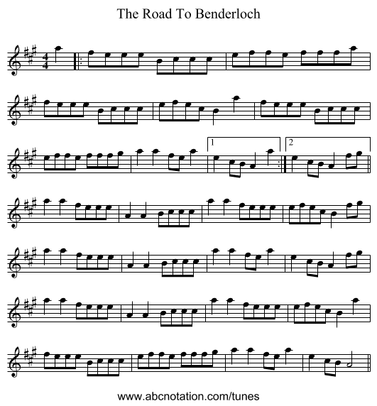 The Road To Benderloch - staff notation