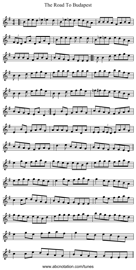 The Road To Budapest - staff notation