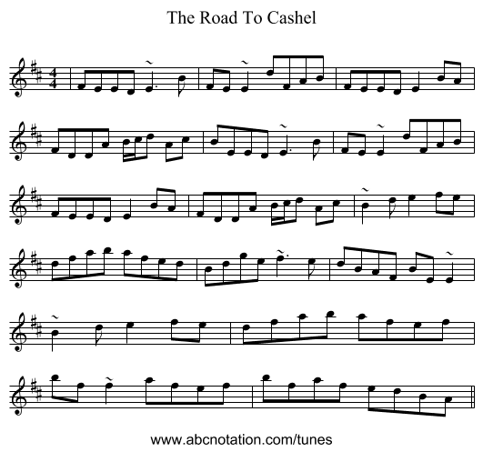 The Road To Cashel - staff notation