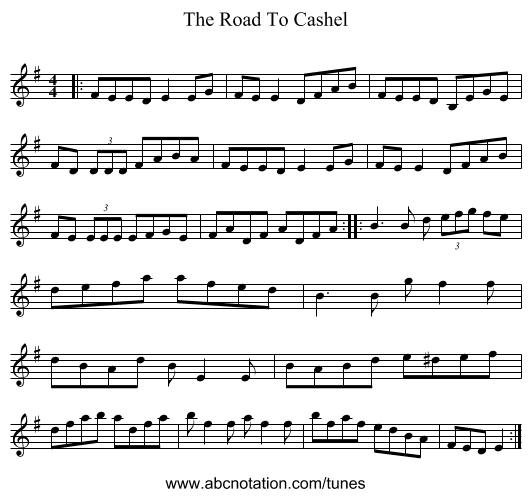 The Road To Cashel - staff notation