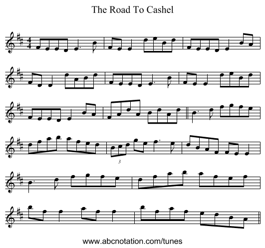 The Road To Cashel - staff notation