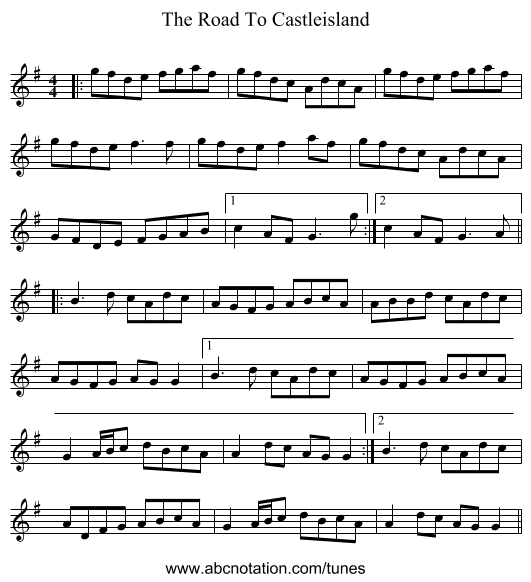 The Road To Castleisland - staff notation